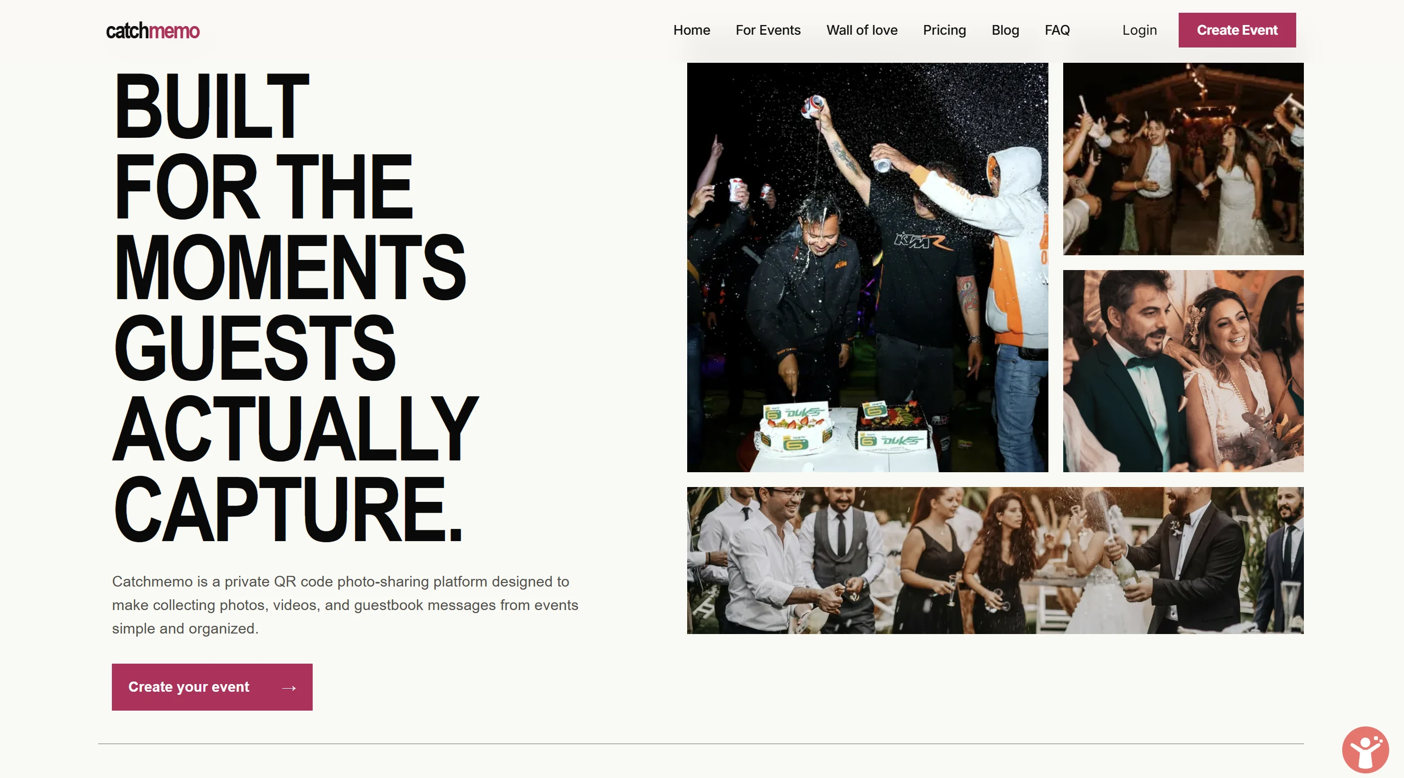 Landing page design for the Catchmemo photo-sharing platform