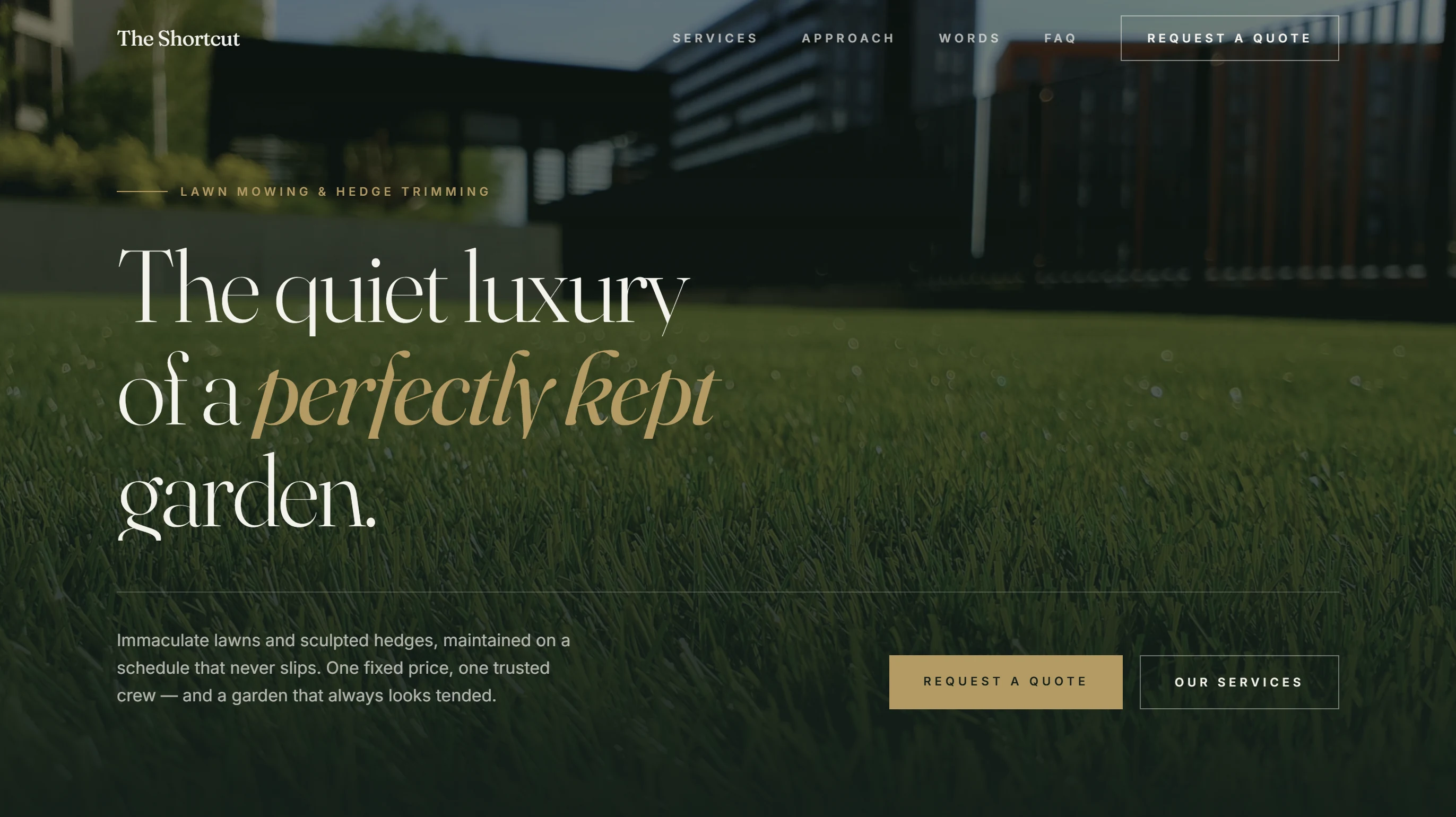 Desktop homepage design for The Shortcut lawn care