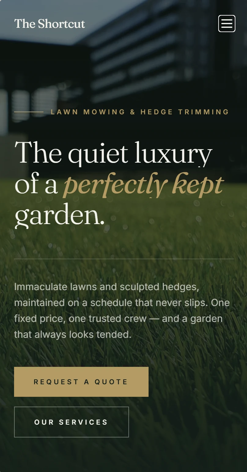 Mobile homepage design for The Shortcut lawn care